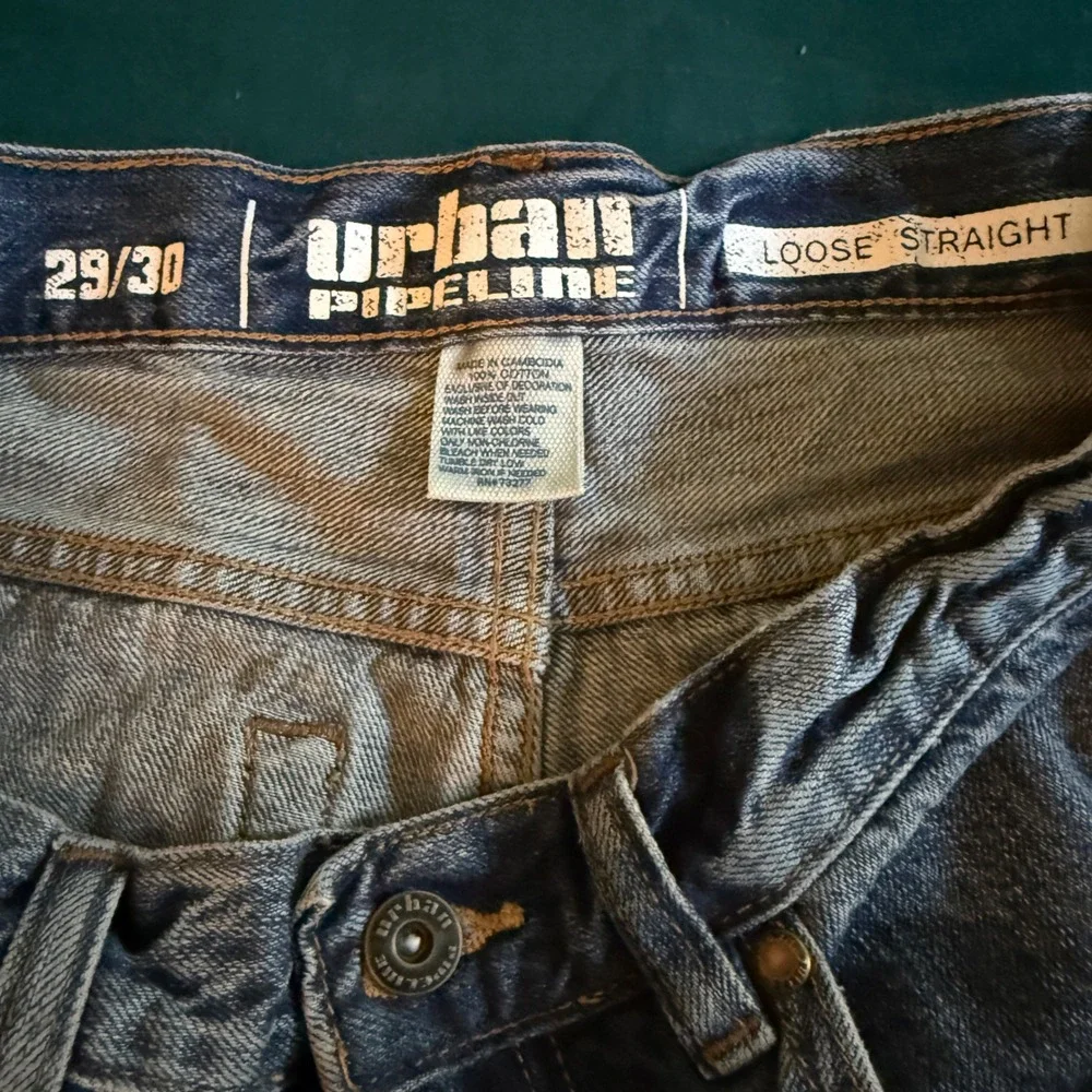 Urban Pipeline Loose Straight Jeans Men's 29x30 Blue‎ Denim Distressed